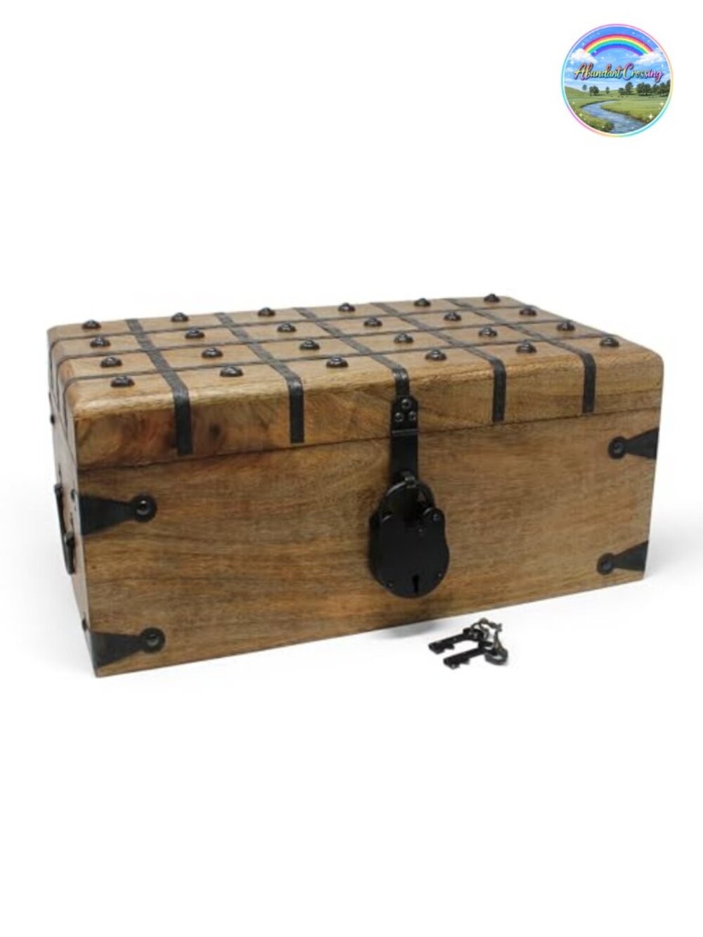 Handcrafted Teak and Mango Wood Pirate Treasure Chest with Antique Iron Lock